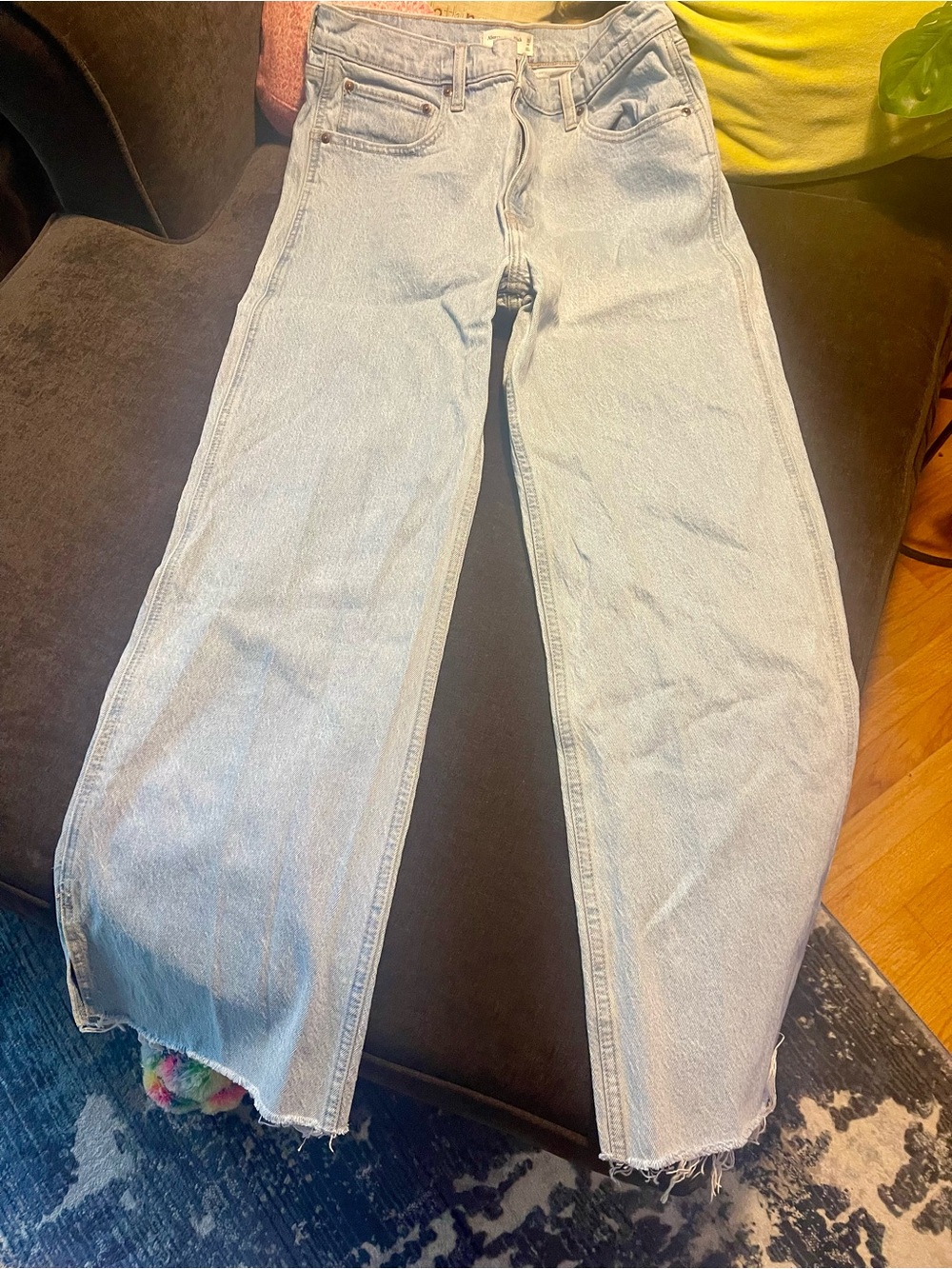 Abercrombie & Fitch Light Blue Wide-Leg Jeans with Raw Hem
